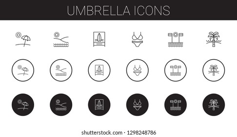umbrella icons set. Collection of umbrella with beach, bikini. Editable and scalable umbrella icons.