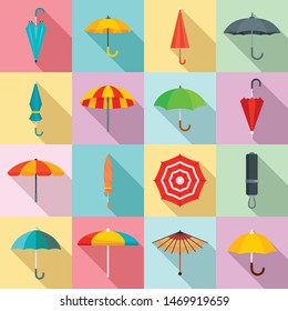 Umbrella icons set. Flat set of umbrella vector icons for web design