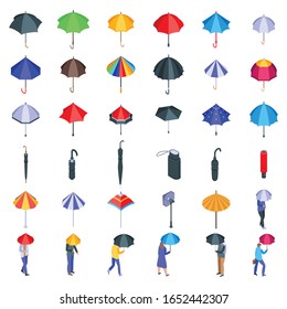 Umbrella icons set. Isometric set of umbrella vector icons for web design isolated on white background