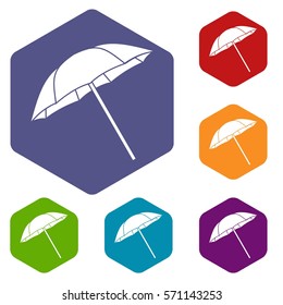 Umbrella icons set rhombus in different colors isolated on white background