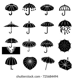 Umbrella icons set. Simple illustration of 16 umbrella vector icons for web