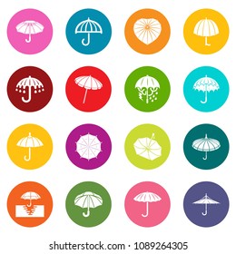 Umbrella icons set vector colorful circles isolated on white background 