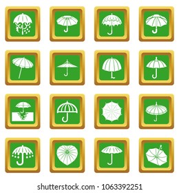 Umbrella icons set vector green square isolated on white background 