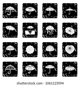 Umbrella icons set vector grunge isolated on white background 