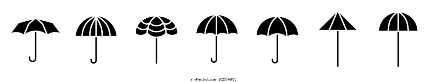 Umbrella icons. Set of umbrella icons. Vector illustration. Black icons of umbrella