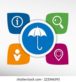 Umbrella and icons set vector illustration. Modern Flat style 