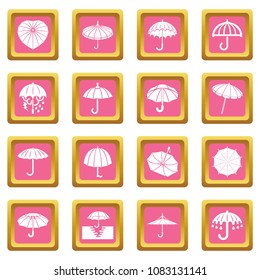 Umbrella icons set vector pink square isolated on white background 