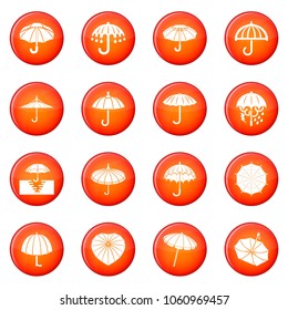 Umbrella icons set vector red circle isolated on white background 