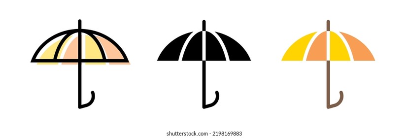 Umbrella icons. Yellow, black and orange umbrellas. Autumn umbrella. Vector clipart isolated on white background.