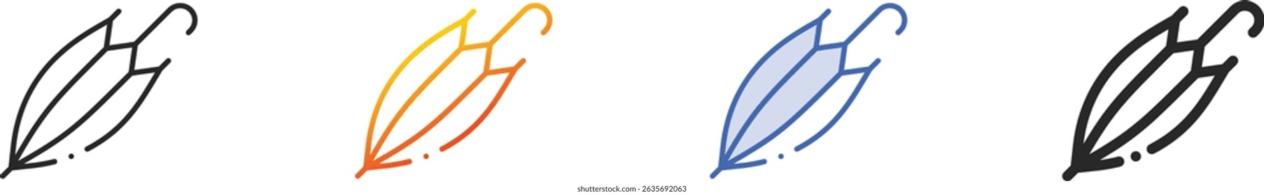 Icono del paraguas. Diseño lineal delgado, degradado, trazo azul y estilo audaz aislado sobre fondo blanco