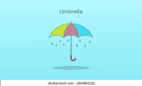 Umbrella illustration with blue background. Flat design. Vector.