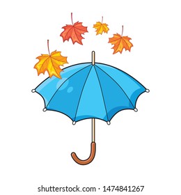 Umbrella isolated and autumn leaves