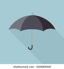 
Umbrella isolated on blue background with a shadow underneath. Flat style vector illustration.