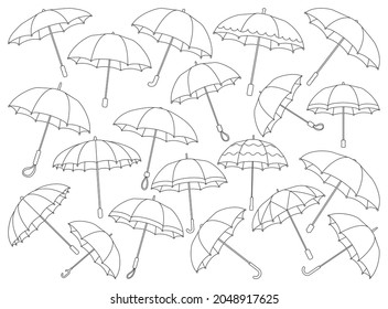 Umbrella isolated outline set icon. Vector illustration parasol on white background. Vector outline set icon umbrella .