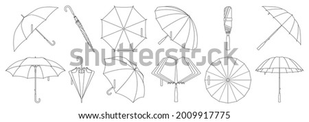 Umbrella isolated outline set icon. Vector outline set icon rainy cover . Vector illustration umbrella on white background.