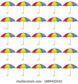 Regenschirm einzeln. Delikates Muster für Kinderprodukte. mehrfarbige Regenschirme. Stilvolles, nahtloses Muster für Stoffe, Wallpaper, Verpackung, Hintergründe, Geschenkverpackung. Moderne Vektorgrafik