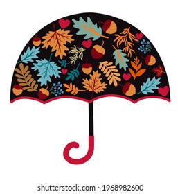 Umbrella with leaves, Autumn vector illustration art.