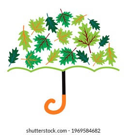 Umbrella with leaves, Spring vector illustration art.