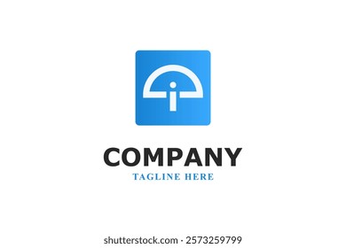 umbrella and letter i logo design