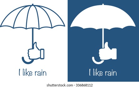 Umbrella with like hand icon. Vector illustration.
