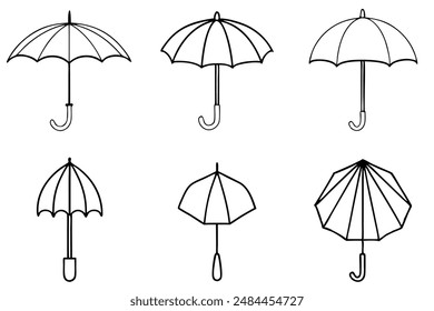 Umbrella Line Art Decorative Elements for Artistic Design Projects
