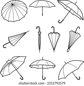 Umbrella line art icon set