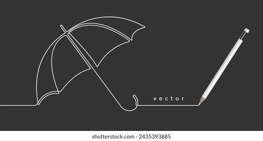Umbrella. Line drawing . Rain season. Pencil drawing .Vector illustration .