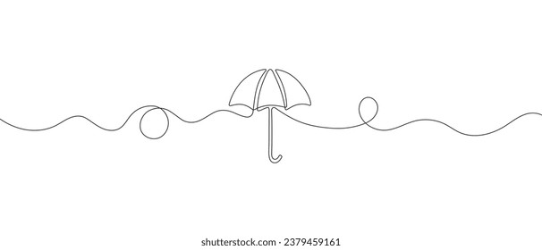 Umbrella-Line-Zeichenkette, Vektorgrafik. Handgezeichnetes Zeilensymbol. Isolierte Ikone. Erstellen Sie lineare Kunstelemente. Flaches Design. Einzeilenobjekt.