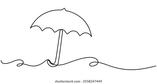 Umbrella line drawing vector. Hand-drawn line icon. Isolated icon. Design linear artwork elements. Flat design. one-line object, Umbrella Continuous Line Icon, Vector continuous one simple single.