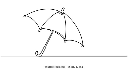 Umbrella line drawing vector. Hand-drawn line icon. Isolated icon. Design linear artwork elements. Flat design. one-line object, Umbrella Continuous Line Icon, Vector continuous one simple single.
