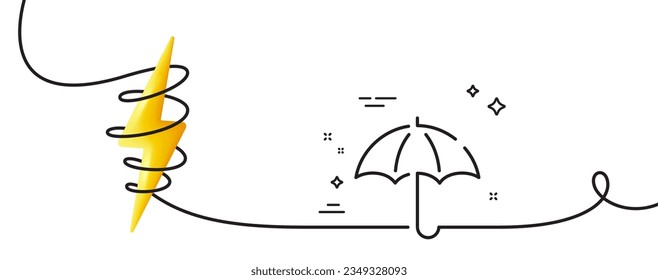 Umbrella line icon. Continuous one line with curl. Rain defence sign. Safe insurance symbol. Umbrella single outline ribbon. Loop curve with energy. Vector