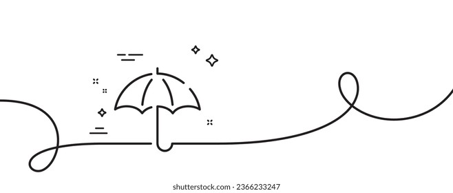 Schirmliniensymbol. Kontinuierlich eine Linie mit curl. Regen Sie Verteidigungsschild. Sicheres Versicherungssymbol. Schirm-Einfarbband. Loop-Kurve Muster. Vektorgrafik