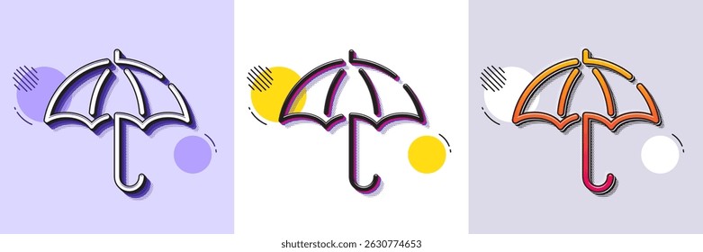 Umbrella line icon. Halftone dotted pattern. Gradient icon with grain shadow. Rain defence sign. Safe insurance symbol. Line umbrella icon. Various designs. Vector