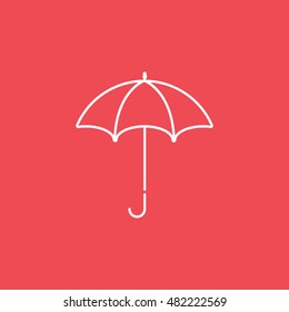 Umbrella Line Icon On Red Background