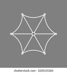 Umbrella linear icon from top. Vector. White icon on medium gray background. Isolated.