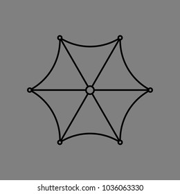 Umbrella linear icon from top. Vector. Black icon on medium gray background. Isolated.