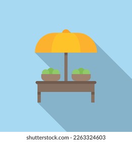 Umbrella local market icon flat vector. Floating boat. Seller food