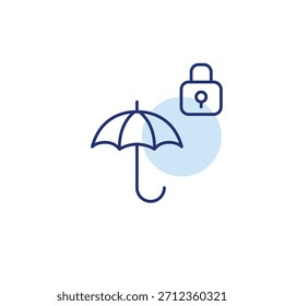 Paraguas y cerradura. Cobertura protegida, seguridad asegurada. Icono de Vector de trazo perfecto y editable