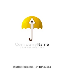 Umbrella logo with arrow design combination, gold logos