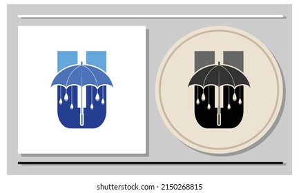 Umbrella logo design, using letter U and raindrops
