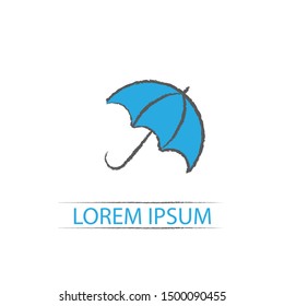 umbrella logo or icon with hand drawn outline with color fill, isolated white logo