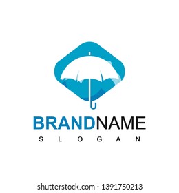 Umbrella Logo Silhouette In Blue Background