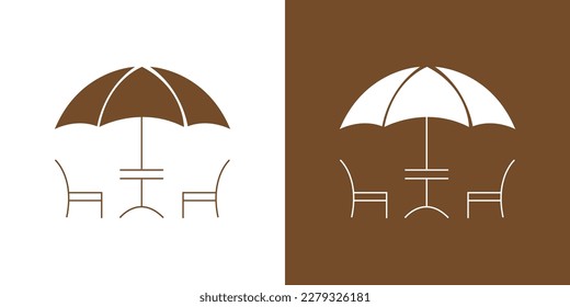 Umbrella Logo with Vintage Style in Linear Concept. Parasol Logo Design Template. Usable for Business and Branding Logos