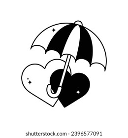 Umbrella love doodle vector outline Sticker. EPS 10 file