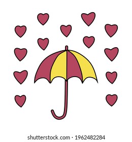 Umbrella love. Love stickers vector for Valentines Day. Hand drawn colorful objects.