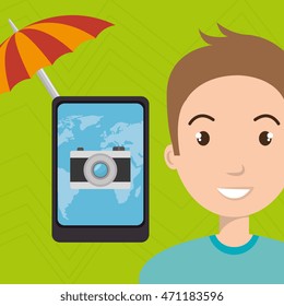 umbrella man camera technology vector illustration  design