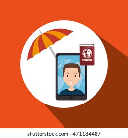 umbrella man camera technology vector illustration  design