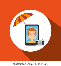 umbrella man camera technology vector illustration  design