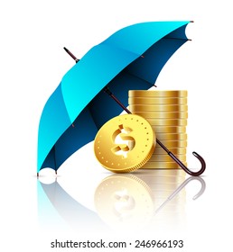 Umbrella and money. Business concept. Vector abstraction. Illustration.