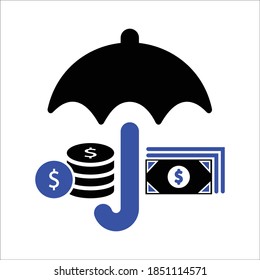 Icono del vector de paraguas y dinero	
